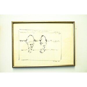 Vtg 1976 "Two Men At The Bar" Pen And Ink Sketch By Vittorio Miele (1926-1999)